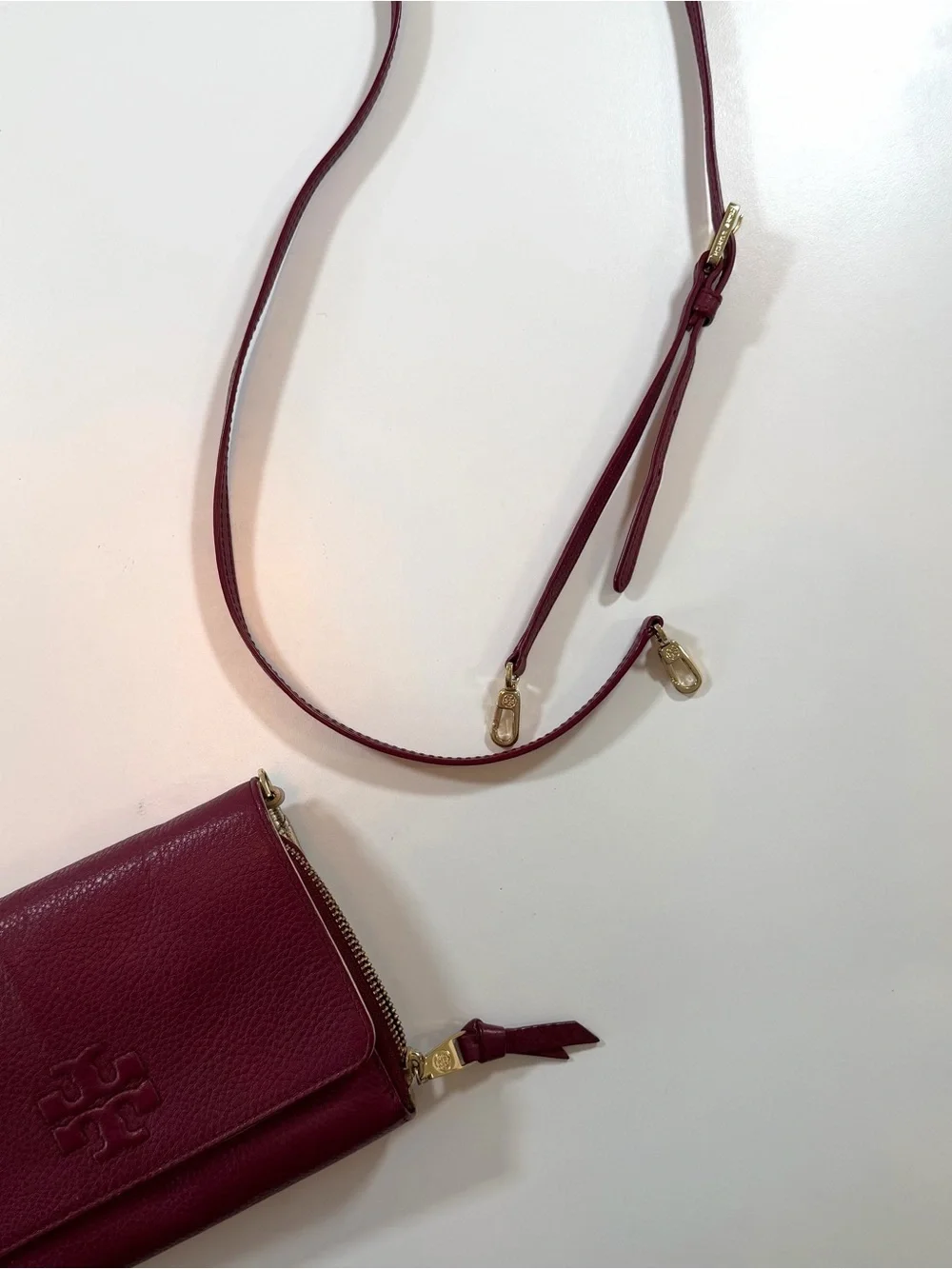 Tory Burch Taylor Mini Foldover Crossbody Burgundy Pebbled Leather